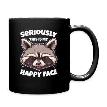 Raccoon this is my happy face funny - Full Colour Mug - black - Right