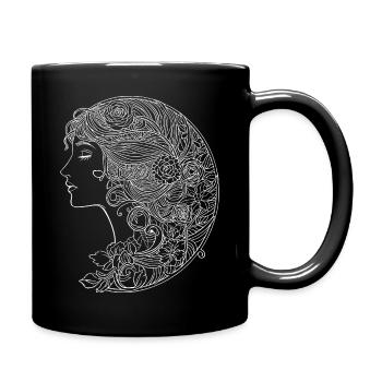 Femme avec des fleurs dans les cheveux - Dessin au trait - Mug uni - noir - Droite