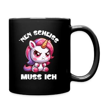Wütendes Einhorn Chibi Motiv - Tasse einfarbig - Schwarz - Rechts