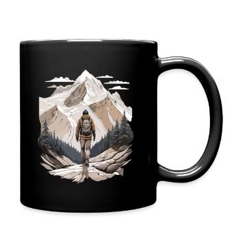 Hikers in front of mountain peaks - Full Colour Mug - black - Right