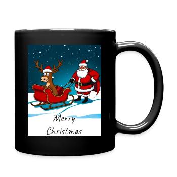 Weihnachtsschlitten Rentier Weihnachtsmann - Tasse einfarbig - Schwarz - Rechts