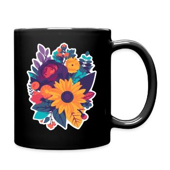 Bunter Blumenstrauß - Tasse einfarbig - Schwarz - Rechts
