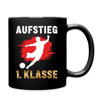 Aufstieg 1. Klasse Schulanfang Fußball Rot  - Tasse einfarbig - Schwarz - Rechts