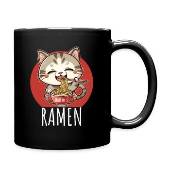 Retro Kawaii Cat Eats Ramen - Full Colour Mug - black - Right