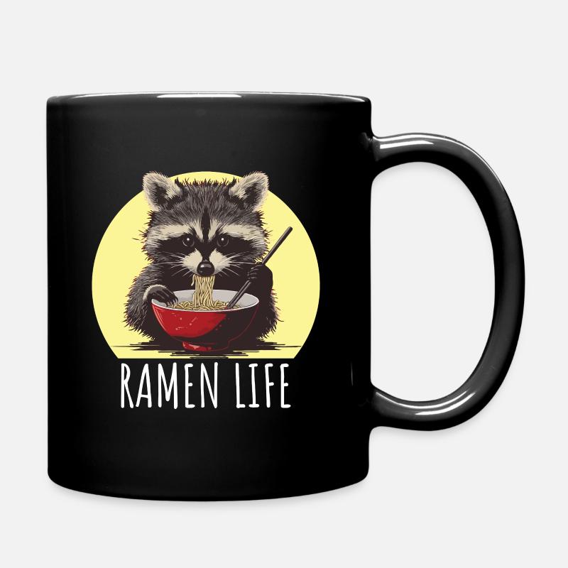 Waschbär mit Nudeln Ramen kawaii  - Tasse einfarbig - Schwarz