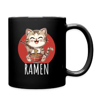 Retro Kawaii Cat Eats Ramen - Full Colour Mug - black - Right