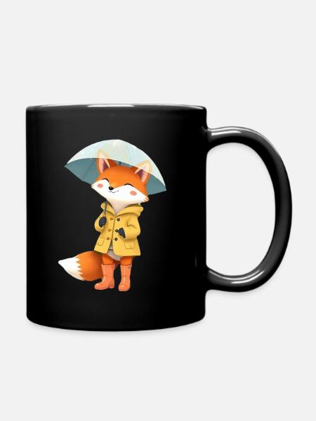 Fox Raincoat Umbrella - Full Colour Mug - black