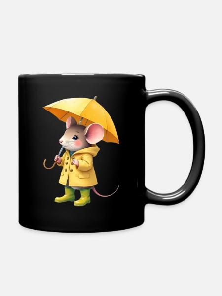 Mouse in Yellow Raincoat - Full Colour Mug - black