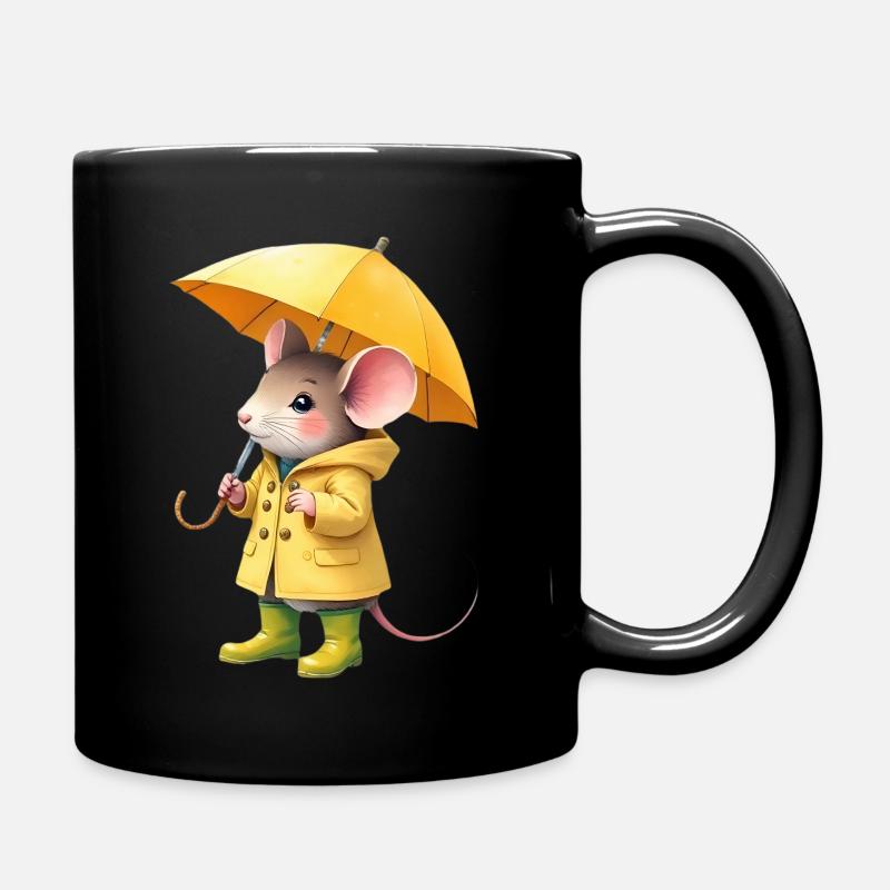 Souris en imperméable jaune - Mug uni - noir