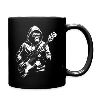 Silhouette de bassiste singe à capuche - Mug uni - noir - Droite