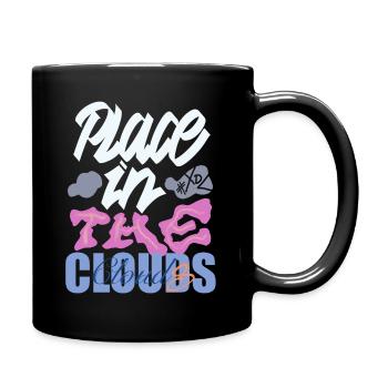 Platz in den Wolken – bunte Schriftkunst - Tasse einfarbig - Schwarz - Rechts
