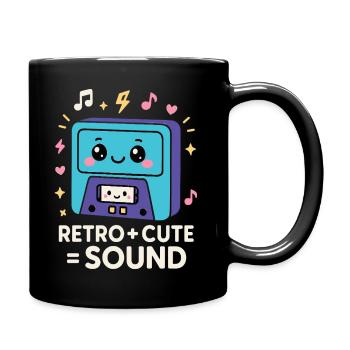 Retro + Cute = Sound – Vintage Kawaii Cassette - Full Colour Mug - black - Right
