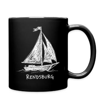 Rendsburg Segelboot – Skizzen-Design im Maritimen  - Tasse einfarbig - Schwarz - Rechts
