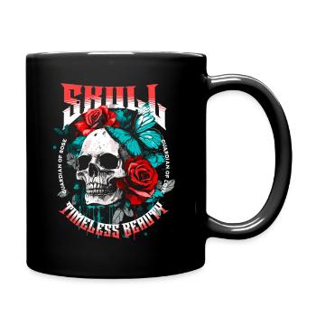 Totenkopf Totenschädel Schmetterling Rose Blume - Tasse einfarbig - Schwarz - Rechts