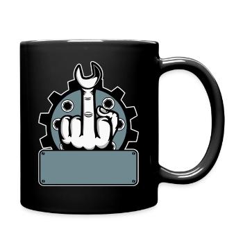 Middle Finger Fuck You Name Tag Red - Full Colour Mug - black - Right