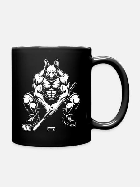 Silhouette musclée de joueur de hockey sur glace de berger allemand - Mug uni - noir