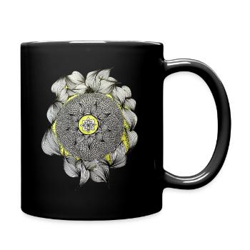 Mandala Blütenzauber Gelber Akzent - Tasse einfarbig - Schwarz - Rechts