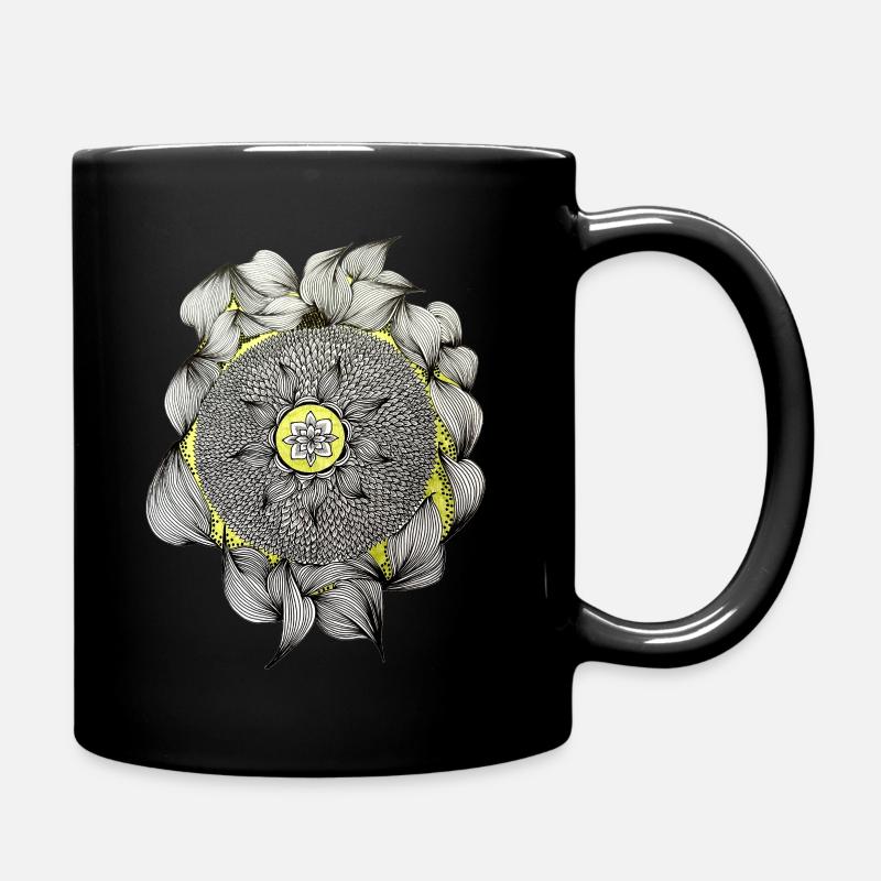 Mandala Blütenzauber Gelber Akzent - Tasse einfarbig - Schwarz