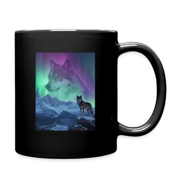 Nordlichtwolf im Gebirge - Tasse einfarbig - Schwarz - Rechts