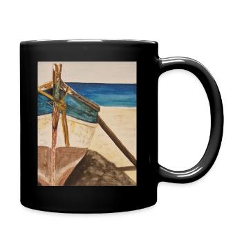 Aquarell Boot am Strand - Tasse einfarbig - Schwarz - Rechts