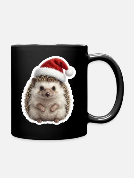 Hedgehog with soft cap - Full Colour Mug - black