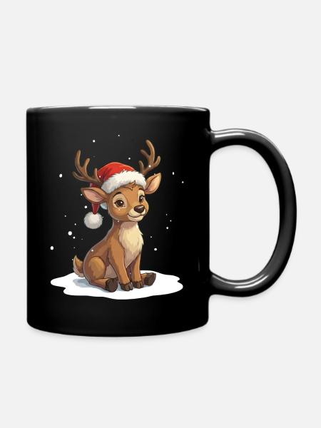 Süßes Baby Rentier mit Weihnachtsmütze - Tasse einfarbig - Schwarz