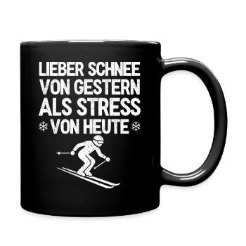 Ski Motiv - Lieber Schnee von Gestern als Steress - Tasse einfarbig - Schwarz - Rechts