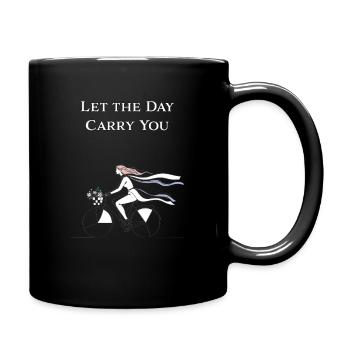 Let the Day Carry You – Line Art Bicycle Motif - Full Colour Mug - black - Right