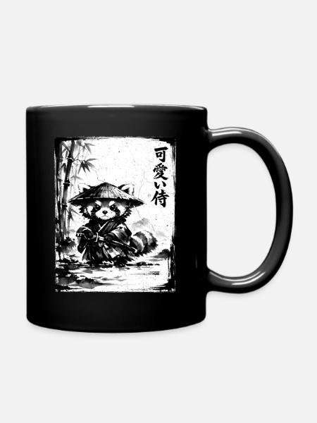Samurai Roter Panda Sumi-e Tuschezeichnung - Tasse einfarbig - Schwarz