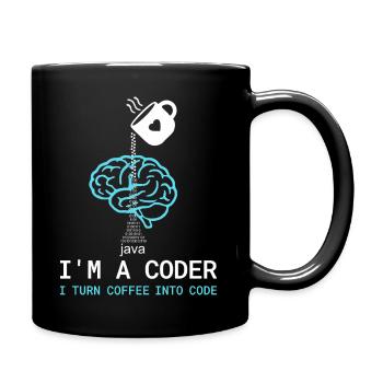 Coder T-Shirt: Coffee into Code – Nerdy Programmie - Full Colour Mug - black - Right