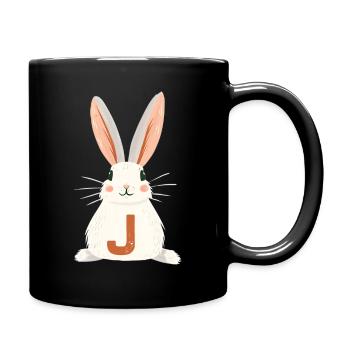 J -Buchstabe - Hase - Personalisierbar - Tasse einfarbig - Schwarz - Rechts