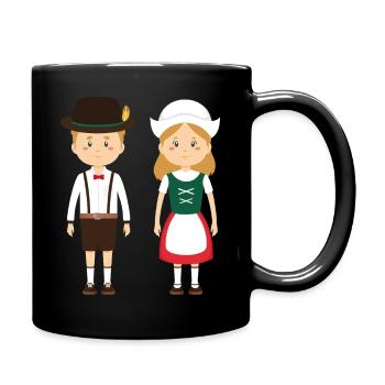 Volkstracht Kinderpaar in Lederhosen und Dirndl - Tasse einfarbig - Schwarz - Rechts