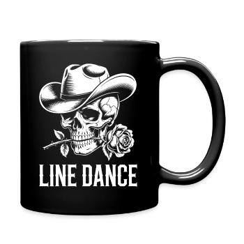 Line Dance Schädel mit Rose - Tasse einfarbig - Schwarz - Rechts