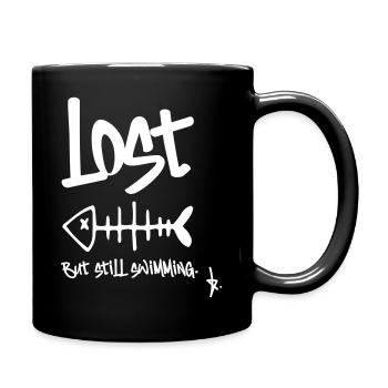 LOST – But still swimming | Herringbone Design - Full Colour Mug - black - Right