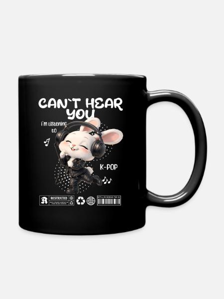 Un lapin K-Pop avec des écouteurs - Mug uni - noir