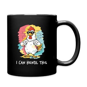 I Can Hendl This – Funny Pun Chickens Rooster - Full Colour Mug - black - Right