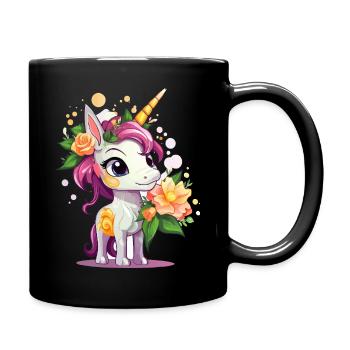 Licorne avec couronne de fleurs – Couleurs pastel - Mug uni - noir - Droite
