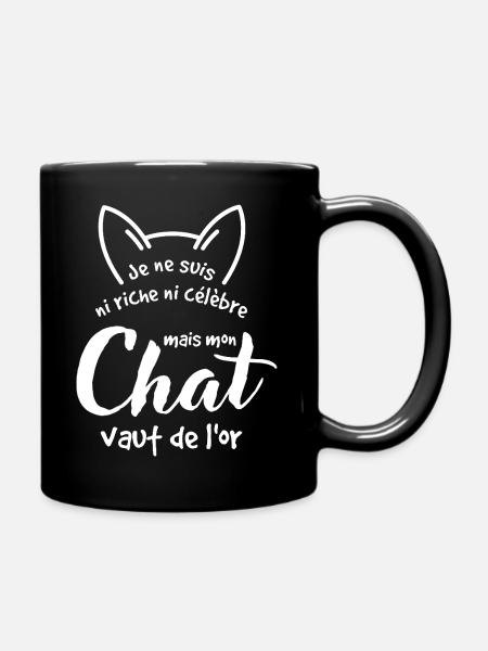 Precious cat and golden humor - Full Colour Mug - black