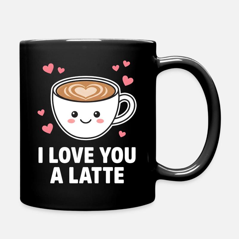 Ich liebe dich, ein süßer Latte-Kaffee-Design - Tasse einfarbig - Schwarz