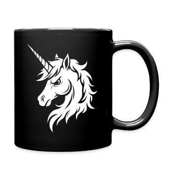 Einhorn Kopf mit ernstem Gesichtsausdruck - Tasse einfarbig - Schwarz - Rechts