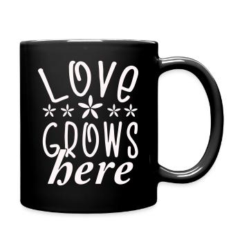 Love grows here Flowers Typography - Full Colour Mug - black - Right