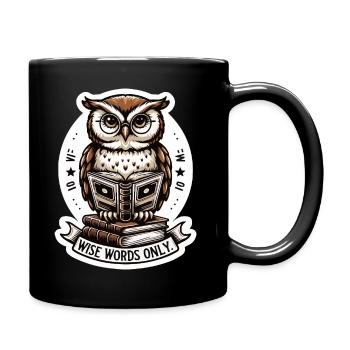 Wise owl reading book - Full Colour Mug - black - Right
