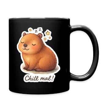 Chill mal! – Süßes Capybara Schlaf Motiv - Tasse einfarbig - Schwarz - Rechts
