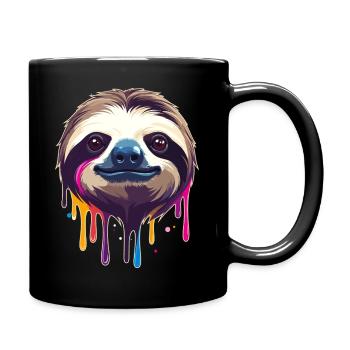 Faultier Neon Farbtropfen Illustration - Tasse einfarbig - Schwarz - Rechts