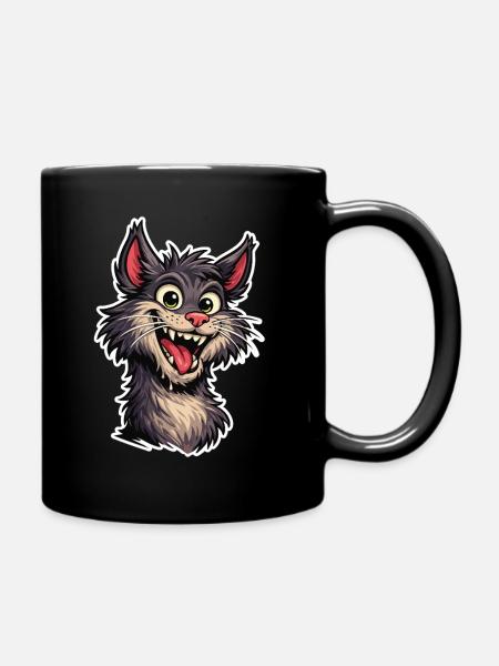 Cheerful image of a smiling cartoon cat - Full Colour Mug - black