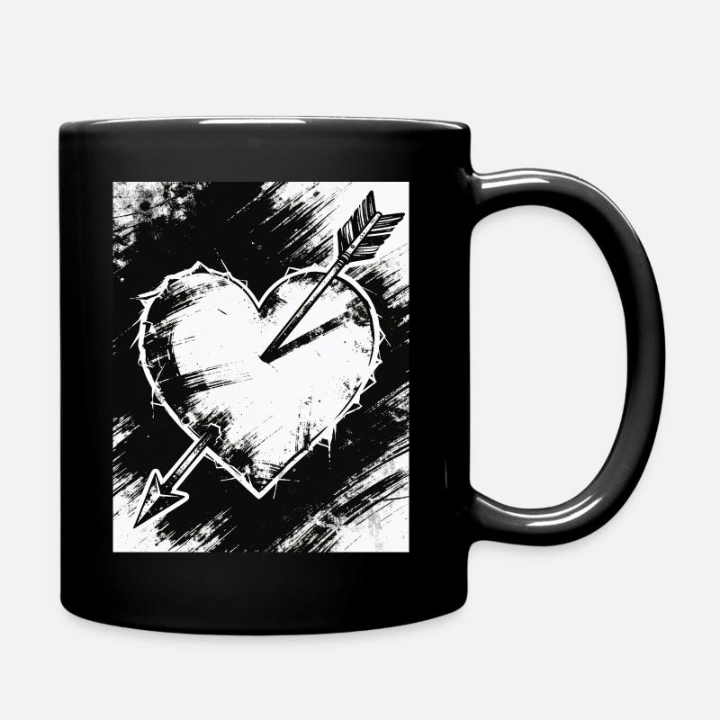 Black and white heart with arrow - Full Colour Mug - black