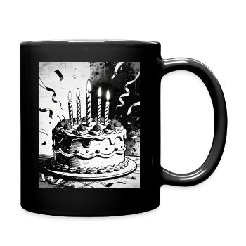 Monochromer Geburtstagskuchen Kerzen - Tasse einfarbig - Schwarz - Rechts