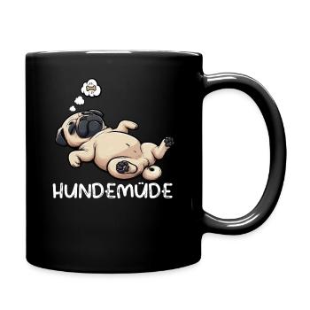 Hundemüde Mops Möpse Mopsbesitzer Mopsliebhaber  - Tasse einfarbig - Schwarz - Rechts