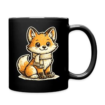 Wärmender Fuchs mit Schal - Tasse einfarbig - Schwarz - Rechts