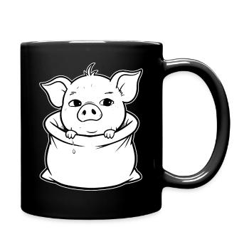 Purring piggy in a sack - Full Colour Mug - black - Right